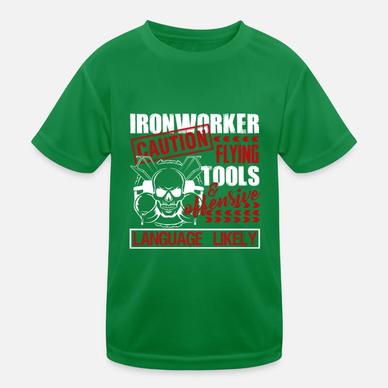 Ironworker Caution Flying Tools Kids Functional T-Shirt