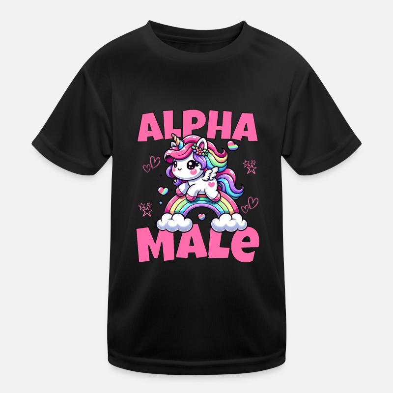 Süßes Alpha Einhorn reitet männlich den Regenbogen Kinder Funktions-T-Shirt