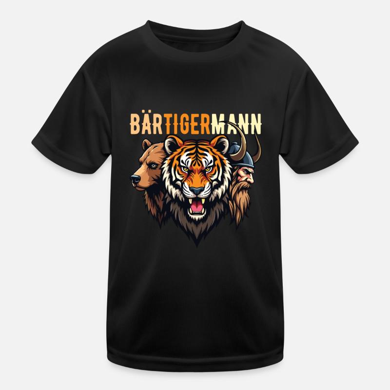 Bärtigermann Bär Tiger Mann Wikinger - Kinder Funktions-T-Shirt - Schwarz