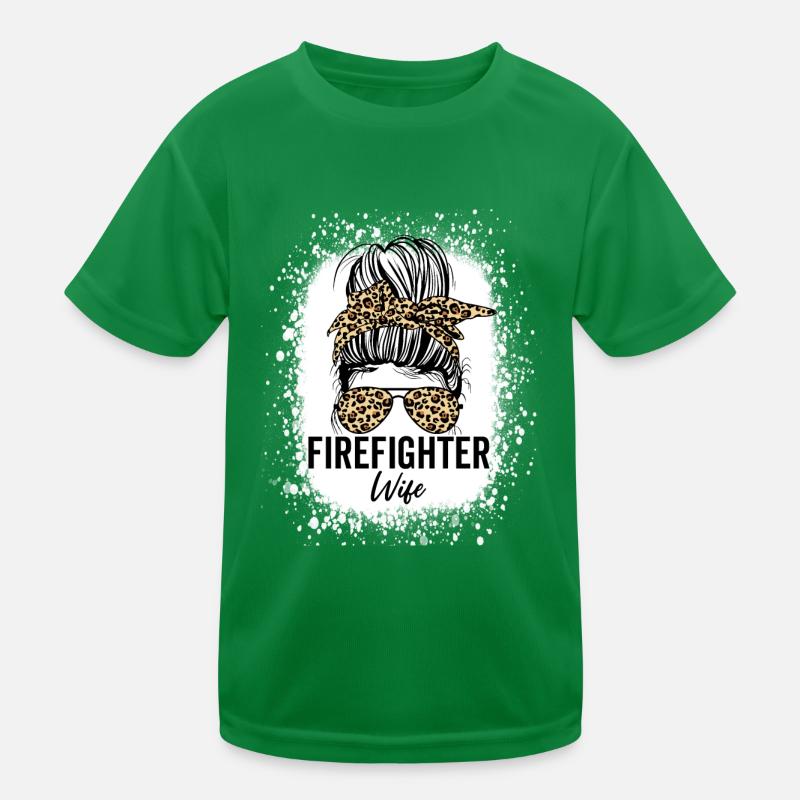 Feuerwehrmann Ehefrau Messy Bun Red Line Leopard Kinder Funktions-T-Shirt