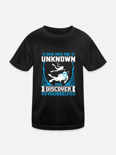 Tauchen Sie ein in das Unbekannte und entdecken Sie sich selbst. - Kinder Funktions-T-Shirt - Schwarz - Vorne