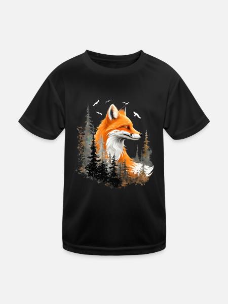 Fox Lover Woodland Flowers Art Foxes Cute Fox - Kids Functional T-Shirt - black - Front