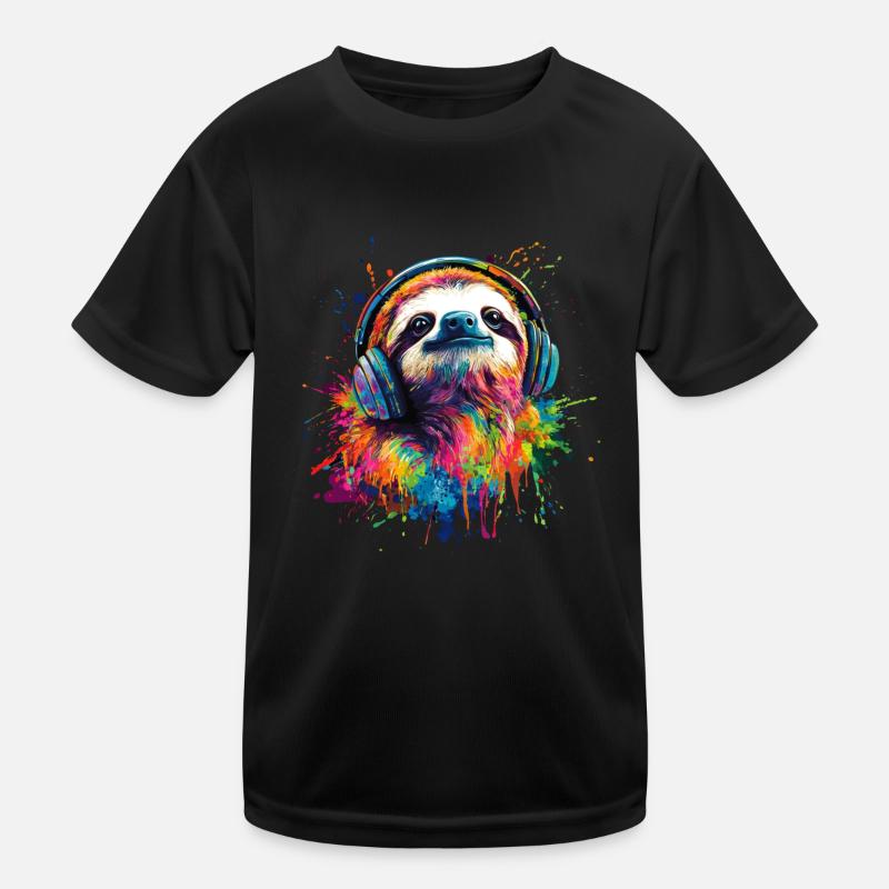 Bunt Künstlerisch Faultier mit Kopfhörer Kinder Funktions-T-Shirt