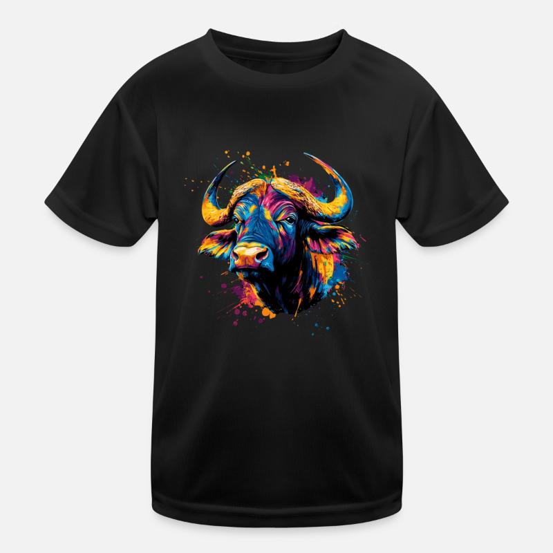 Bunt Künstlerisch Büffel Big Five Wildtiere Safari Kinder Funktions-T-Shirt