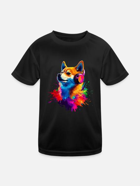 Coloré Artistique Shiba Inu Casque Chiens - T-shirt sport Enfant - noir - Devant