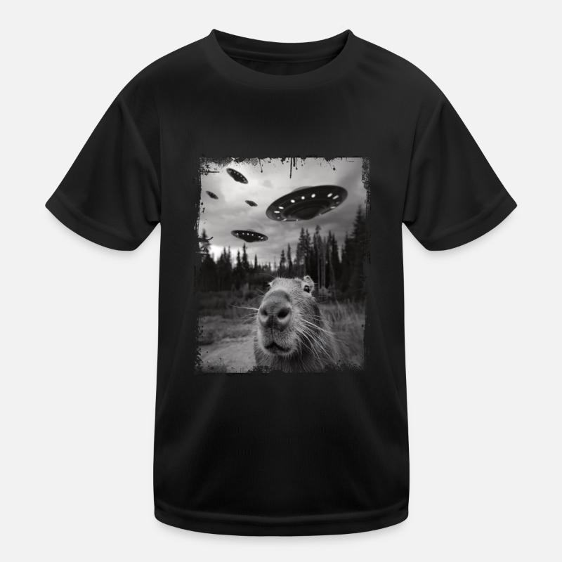 Funny Capybara Selfie Ufo Graphic Kids Functional T-Shirt
