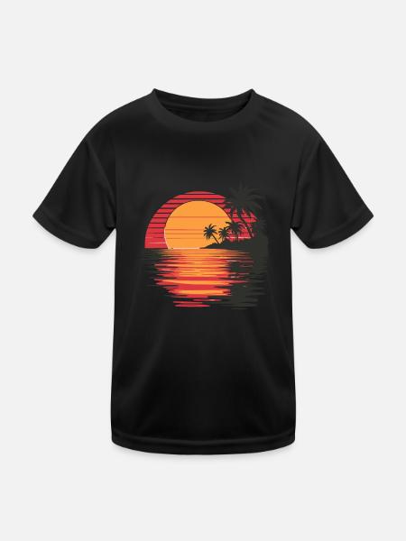 Sonnenuntergang Urlaubsreif Strand Meer Palmen - Kinder Funktions-T-Shirt - Schwarz - Vorne