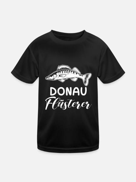 Angeln DONAU FLÜSTERER Zander Angler Outfit - Kinder Funktions-T-Shirt - Schwarz - Vorne