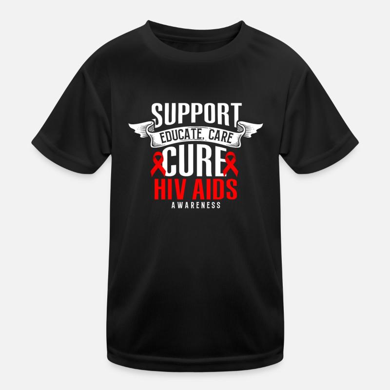 Support Educate Care Cure Red Ribbon HIV AIDS Kids Functional T-Shirt