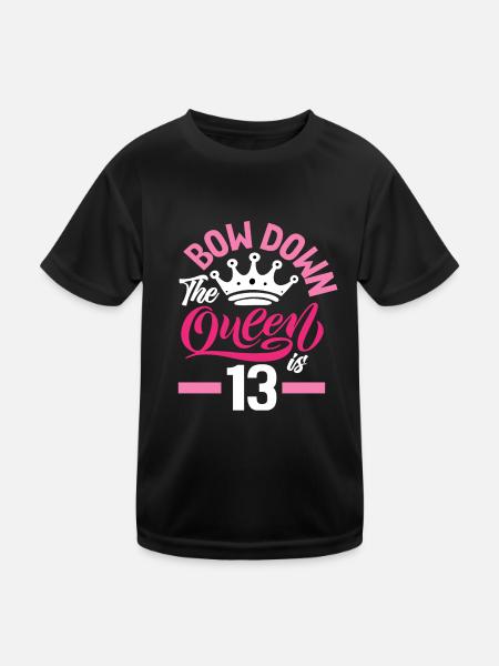 13th Birthday The Queen Turns 13 - Kids Functional T-Shirt - black - Front