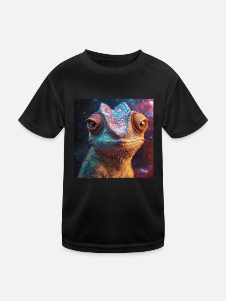 Chamäleon - Kinder Funktions-T-Shirt - Schwarz - Vorne