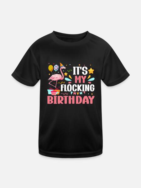 C’est mon anniversaire de flocage Flamingo Party Flamingo - T-shirt sport Enfant - noir - Devant