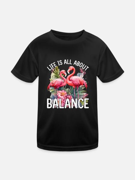 La vie est une question d’équilibre - Mignon amant de flamants roses - T-shirt sport Enfant - noir - Devant