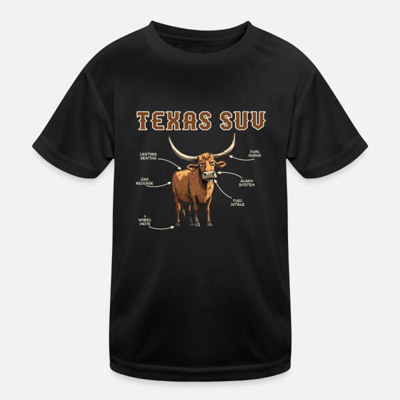 Texas SUV Funny Cow Design With Lettering Kids Functional T-Shirt