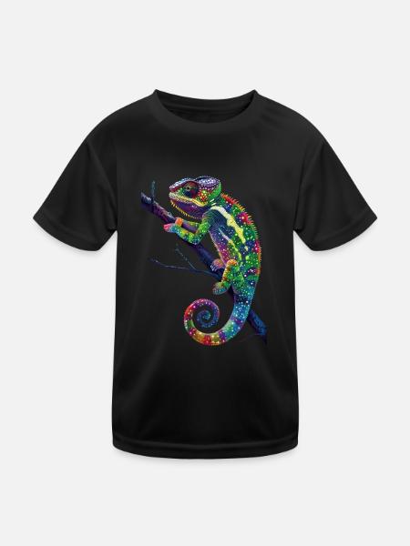 Chamäleon - Kinder Funktions-T-Shirt - Schwarz