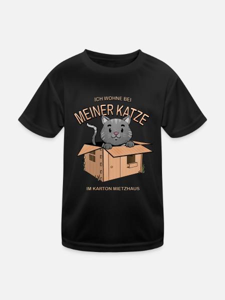 Ich wohne bei meiner Katze, Miezhaus - Kinder Funktions-T-Shirt - Schwarz - Vorne