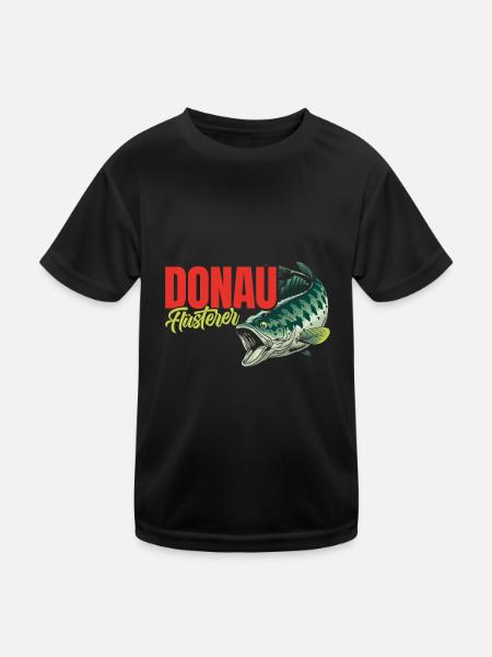 DONAU FLÜSTERER Angler Outfit Angeln Hobby - Kinder Funktions-T-Shirt - Schwarz - Vorne