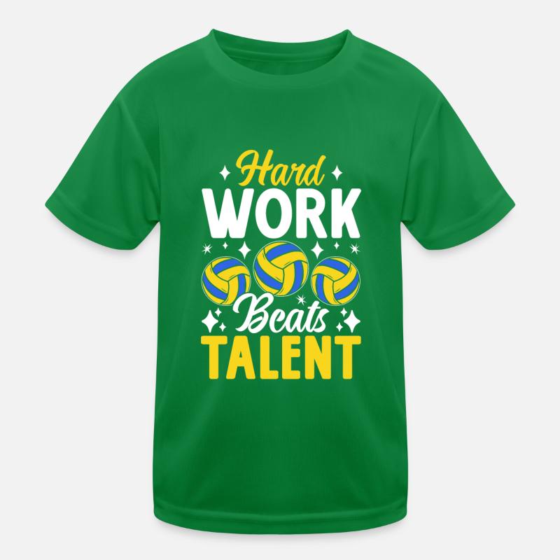 Hard Work Beats Talent Bump Set Spike Funny Smash Kids Functional T-Shirt