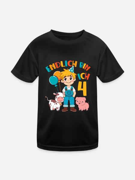 4 Years Farmer Finally 4 Boy Birthday Motif - Kids Functional T-Shirt - black - Front