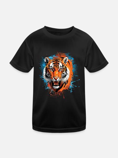 Lustiges Tiger Kunst Tier Natur Wildtier Tiere Zoo - Kinder Funktions-T-Shirt - Schwarz - Vorne