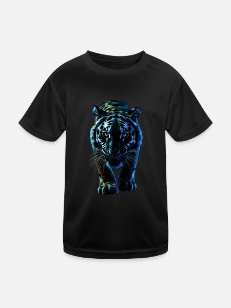 Lustiges Tiger Kunst Tier Natur Wildtier Tiere Zoo - Kinder Funktions-T-Shirt - Schwarz - Vorne