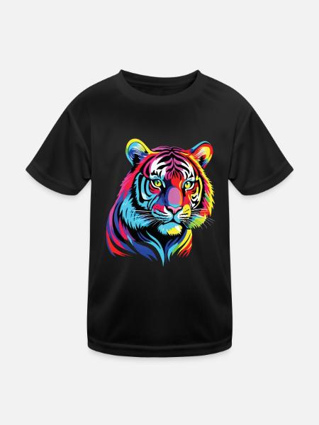 Lustiges Tiger Kunst Tier Natur Wildtier Tiere Zoo - Kinder Funktions-T-Shirt - Schwarz - Vorne