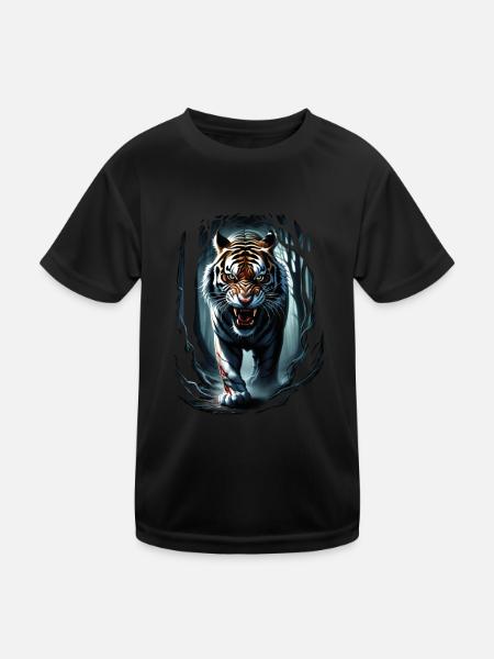 Lustiges Tiger Kunst Tier Natur Wildtier Tiere Zoo - Kinder Funktions-T-Shirt - Schwarz - Vorne