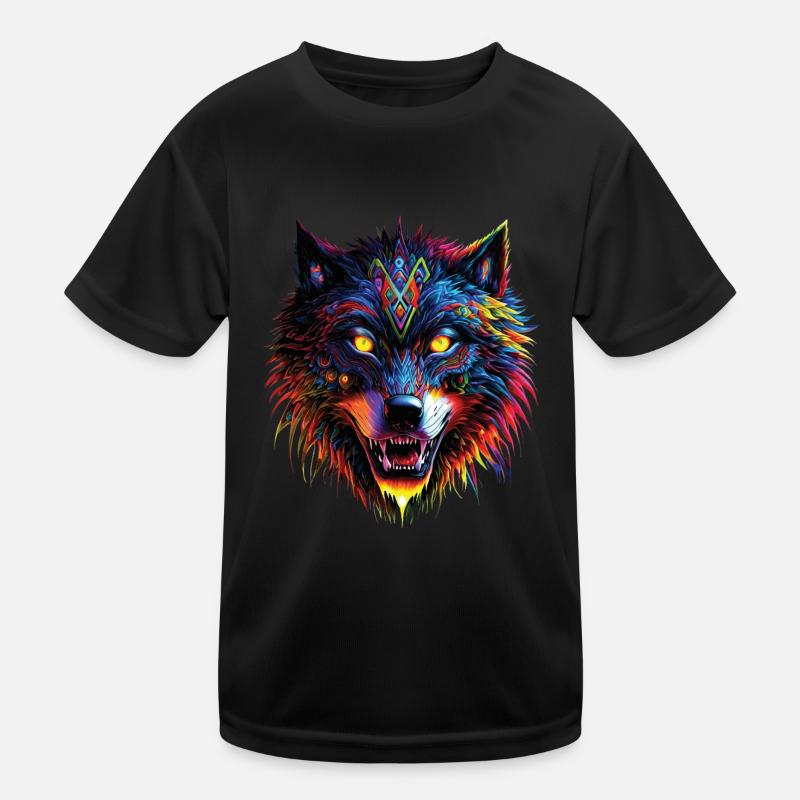 Wolf Liebhaber Wildtier Kunst Wolf Bunt Tier Kinder Funktions-T-Shirt
