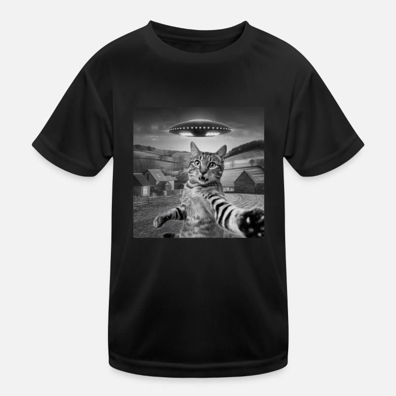 Alien Encounter Cat Selfie Kids Functional T-Shirt