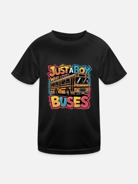 Just a Boy Who Loves Buses for Bus Lovers für - Kinder Funktions-T-Shirt - Schwarz - Vorne