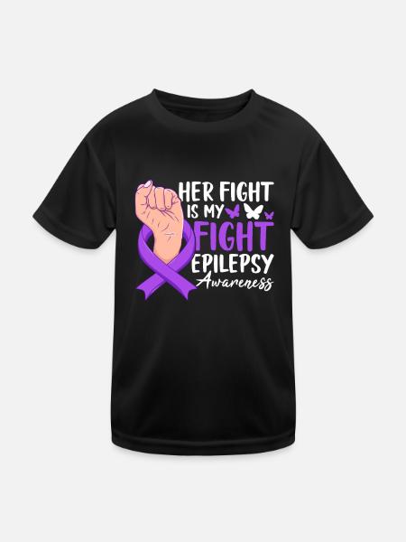 Son combat est mon combat contre l’épilepsie système nerveux - T-shirt sport Enfant - noir - Devant