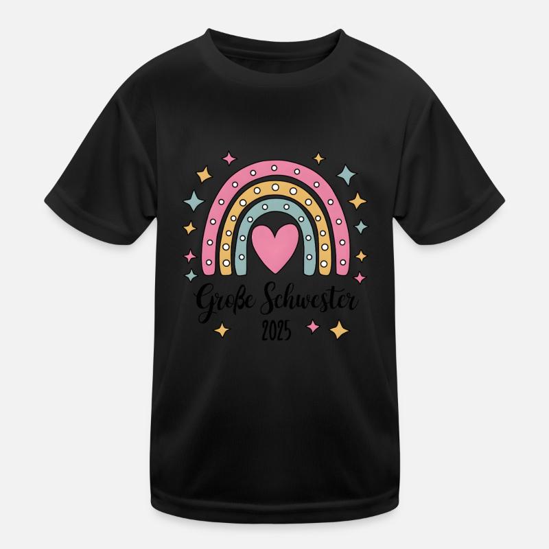 Große Schwester 2025 Regenbogen Kinder Funktions-T-Shirt
