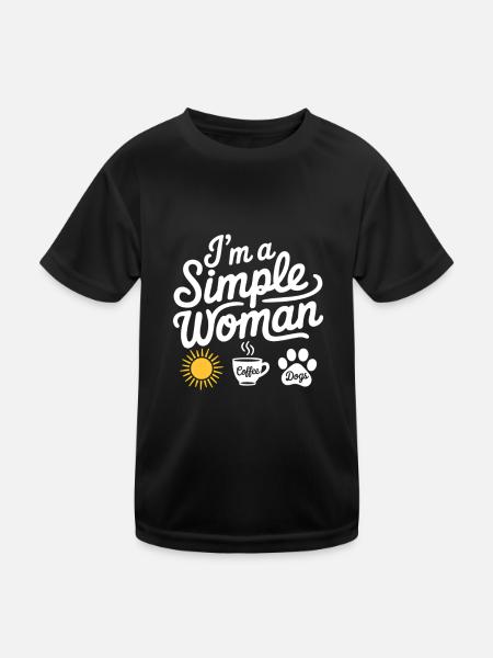 Je suis une femme simple comme les chiens de soleil et le café - T-shirt sport Enfant - noir - Devant