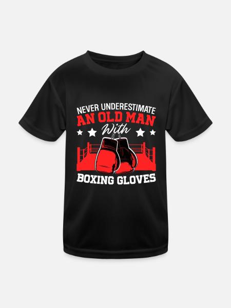 Alter Mann Boxhandschuhe Lustiger Boxer Kampfkunst - Kinder Funktions-T-Shirt - Schwarz - Vorne