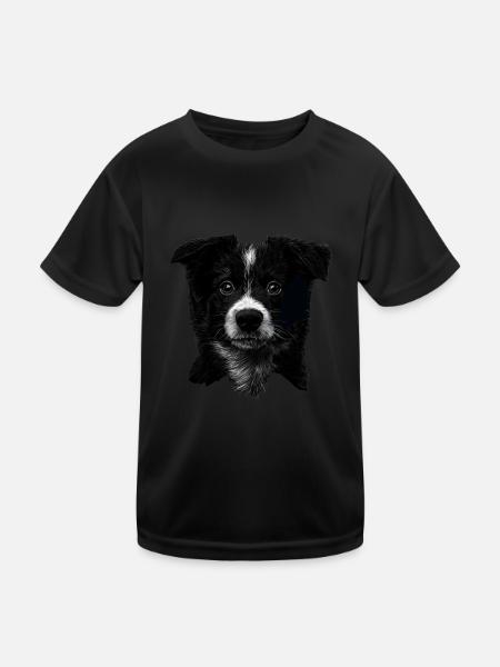 Border Collie - Kinder Funktions-T-Shirt - Schwarz - Vorne
