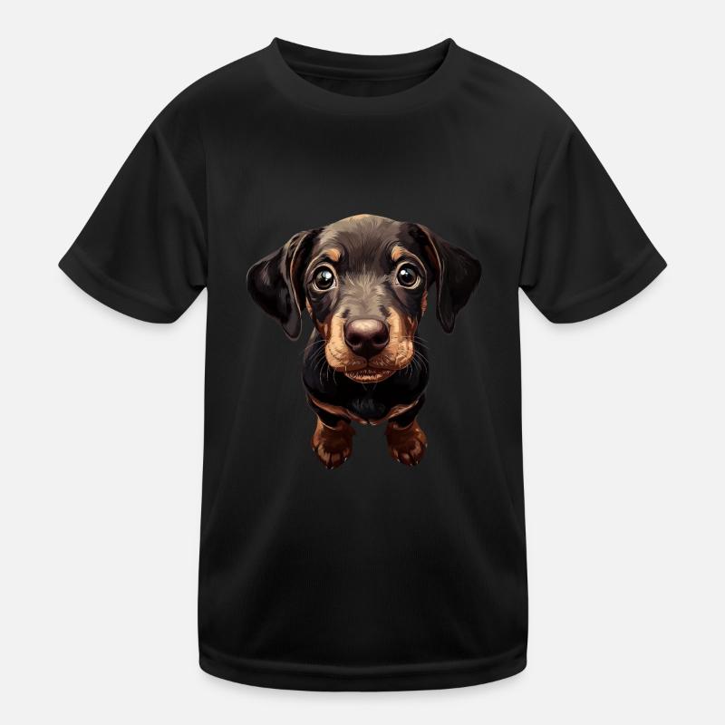 Dobermann - Kinder Funktions-T-Shirt - Schwarz