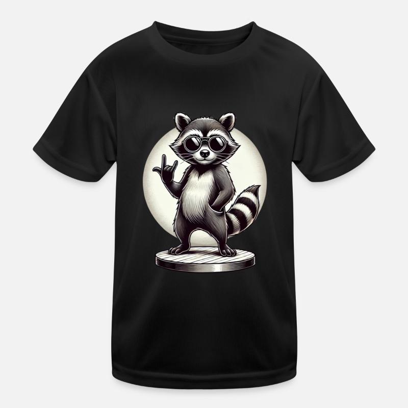Cooler Waschbär Rock-Hand-Geste Illustration Kinder Funktions-T-Shirt