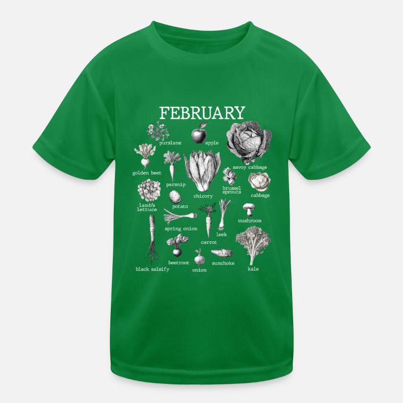 Februar Collage mit saisonalem Gemüse und Obst Kinder Funktions-T-Shirt