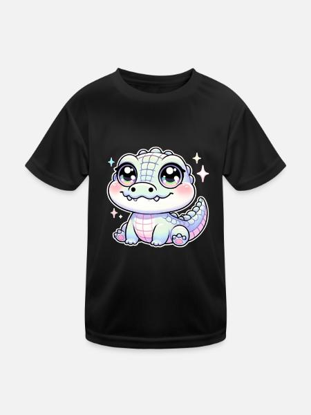 Super Cute Kawaii Baby Crocodile - Kinder Funktions-T-Shirt - Schwarz - Vorne