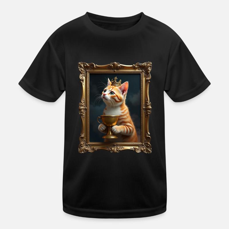 Mittelalter Katze im Bilderrahmen Kunst Krone Kinder Funktions-T-Shirt