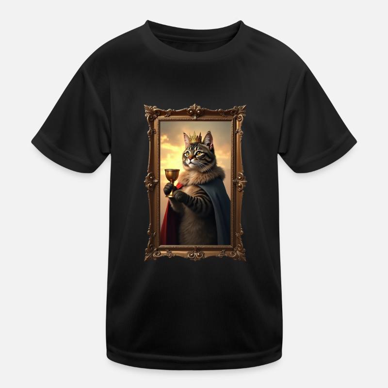 Medieval Cat in Picture Frame Art Crown Kids Functional T-Shirt