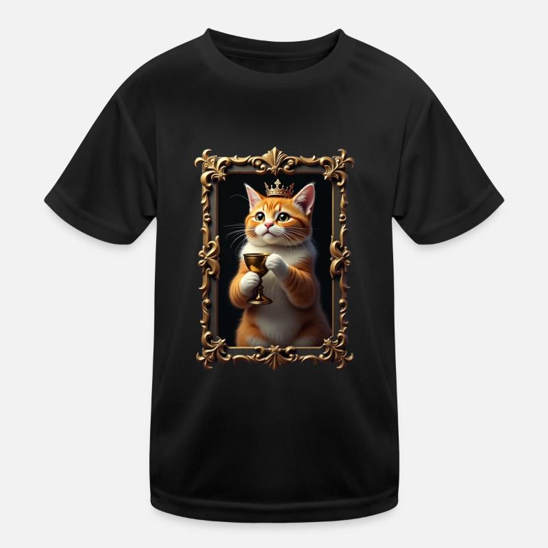 Mittelalter Katze im Bilderrahmen Kunst Krone Kinder Funktions-T-Shirt