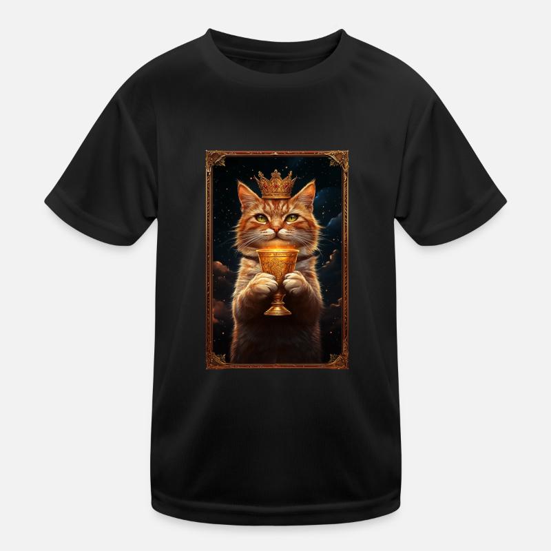 Medieval Cat in Picture Frame Art Crown Kids Functional T-Shirt