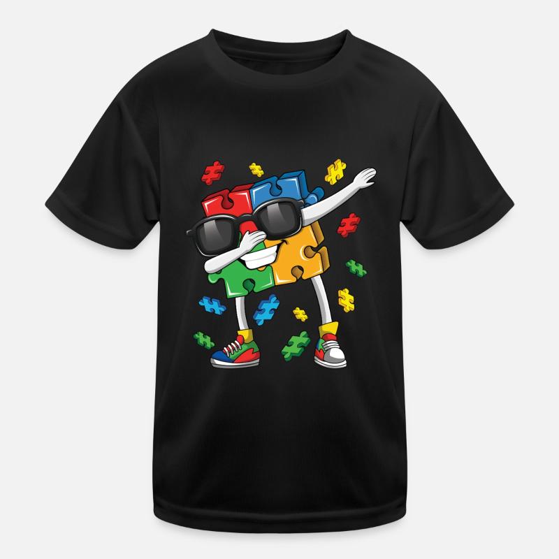 Autismus Puzzle Dabbing Spaßig Bunt Kinder Funktions-T-Shirt