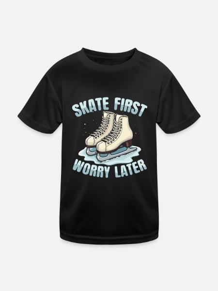 Schlittschuhläufer Schlittschuhlaufen Schlittschuh - Kinder Funktions-T-Shirt - Schwarz - Vorne