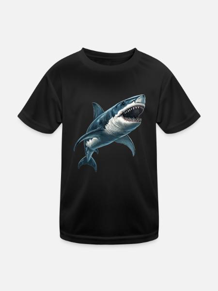Weiße Haie Weißer Hai - Kinder Funktions-T-Shirt - Schwarz - Vorne