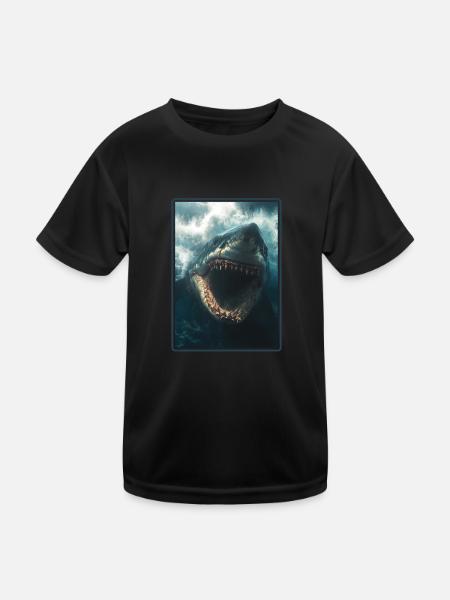 Weiße Haie Weißer Hai - Kinder Funktions-T-Shirt - Schwarz - Vorne