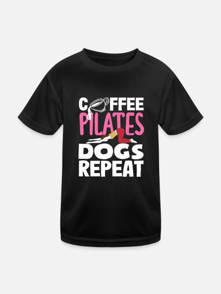 Pilates Coffee Dogs Repeat - Kids Functional T-Shirt - black - Front