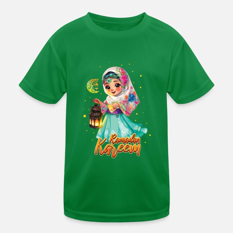 Eid Mubarak Mädchen Mit Laterne Ramadan Kareem Kinder Funktions-T-Shirt