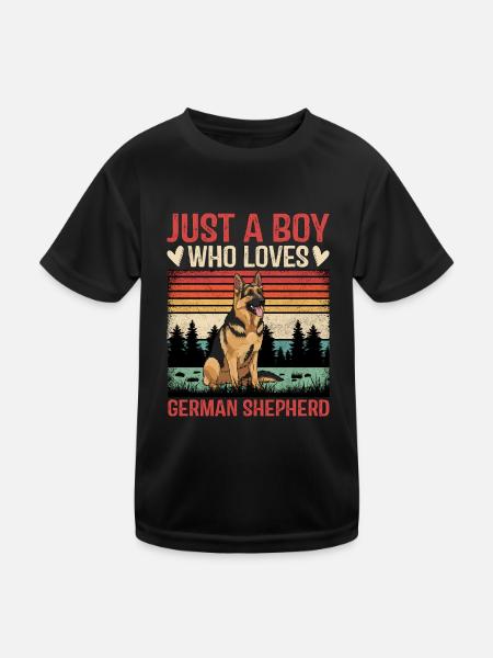 Just A Boy Who Loves German Shepherd - Kinder Funktions-T-Shirt - Schwarz - Vorne